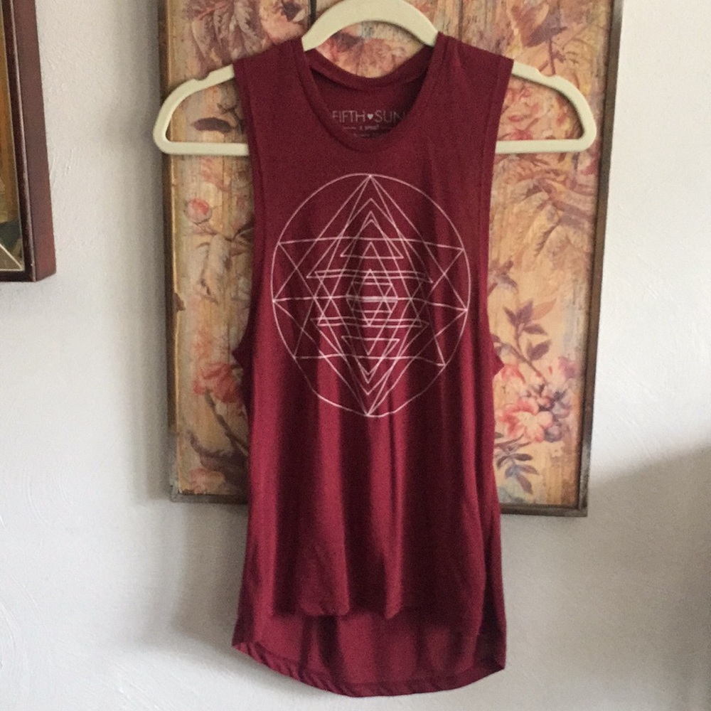 FIFTH SUN STRETCH OXBLOOD MUSCLE TEE TANK TOP XS